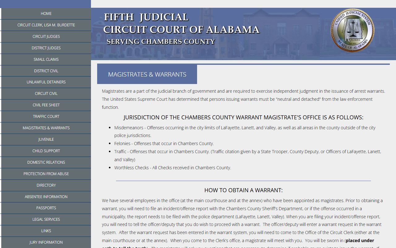 Chambers County arrest records warrant process