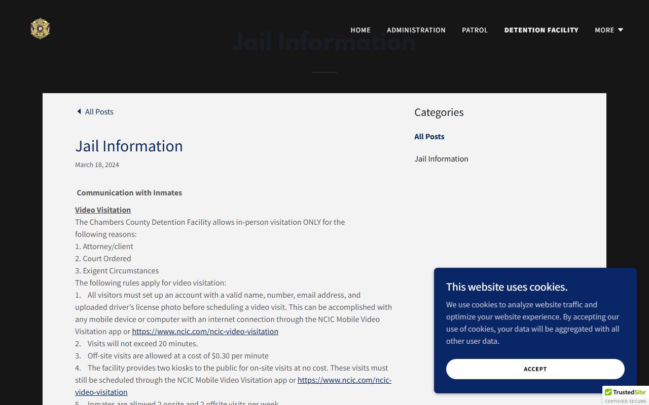Chambers County Detention Facility visitation mail and text rules